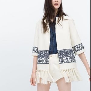 Zara Fringe Aztec Embroidered Cardigan Size S